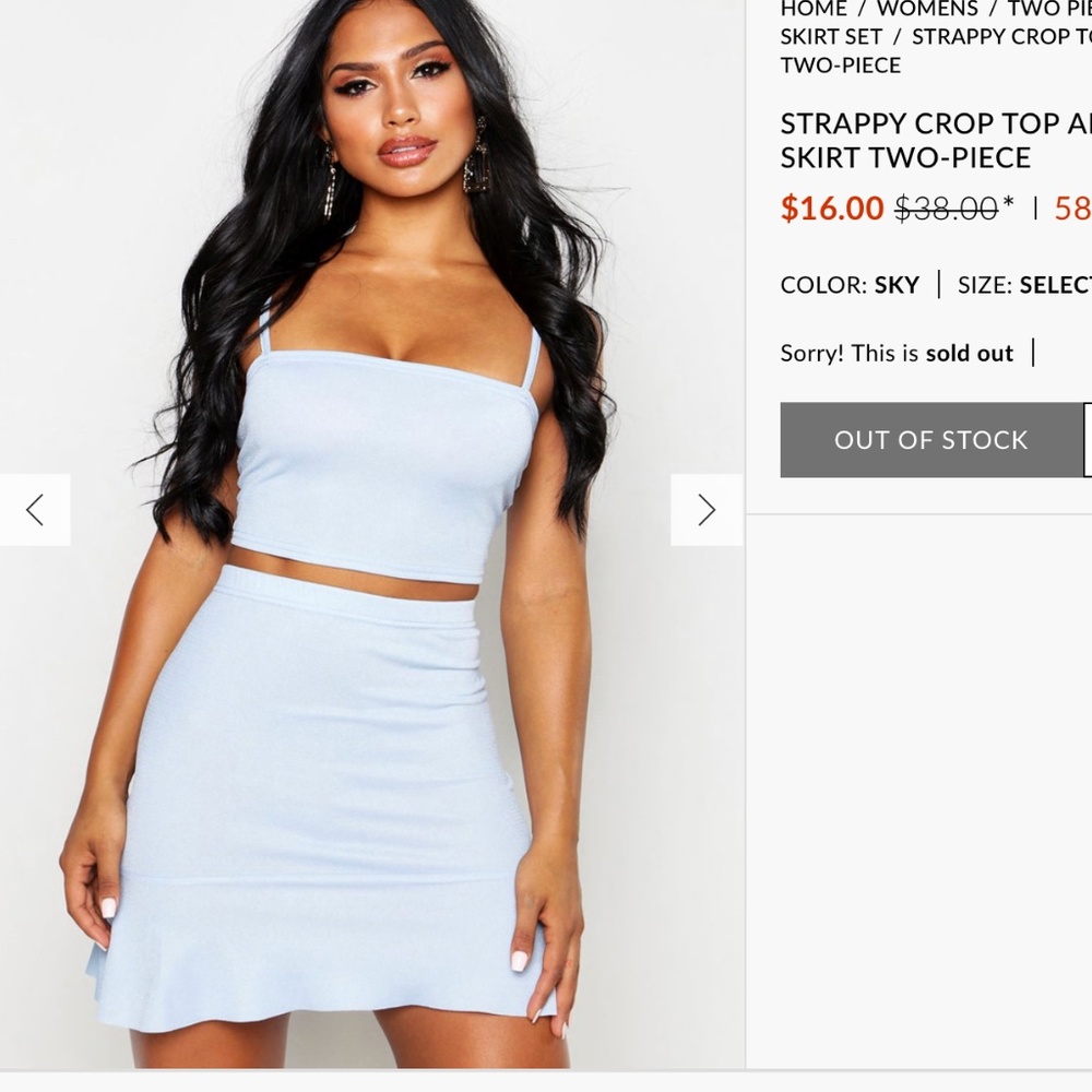 Brand New ****** Boohoo strapped crop & skater skirt set BRAND NEW